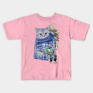 Blue Denim, lace - Costume Jewelry & Cute kitten Kids T-Shirt